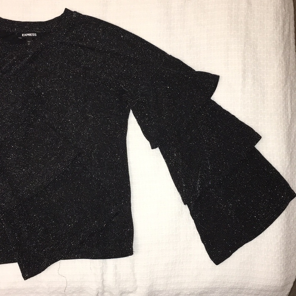 Small Express Shiny Black Flowy Sleeves Blouse